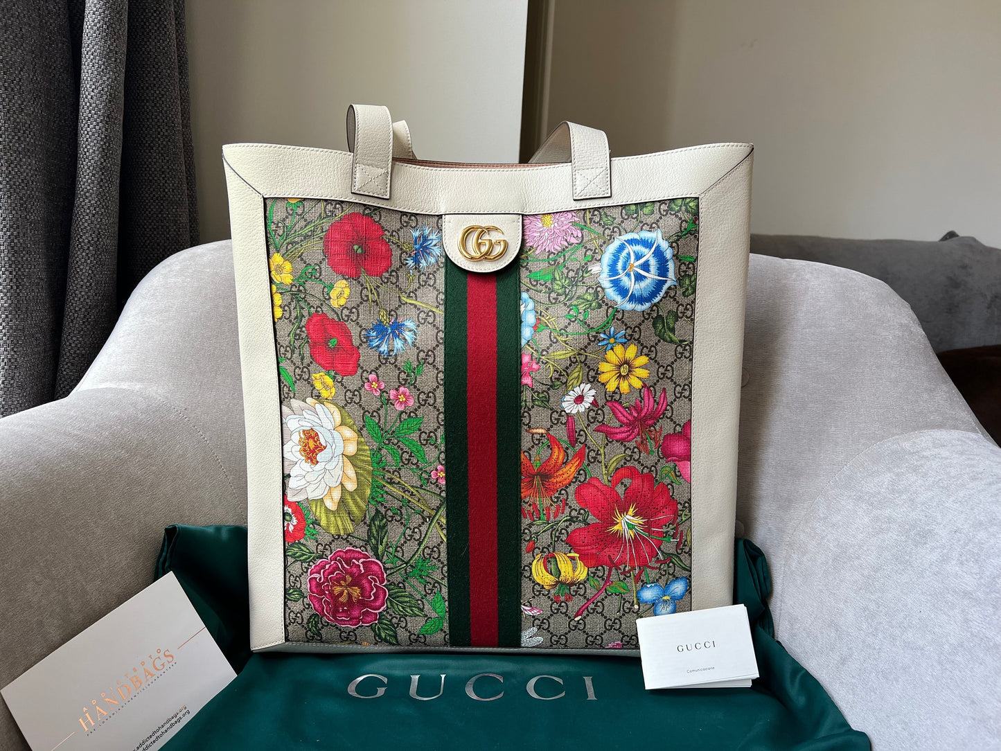Gucci White Monogram Canvas Flora Large Ophidia Shopping Tote (RRP £1,250)