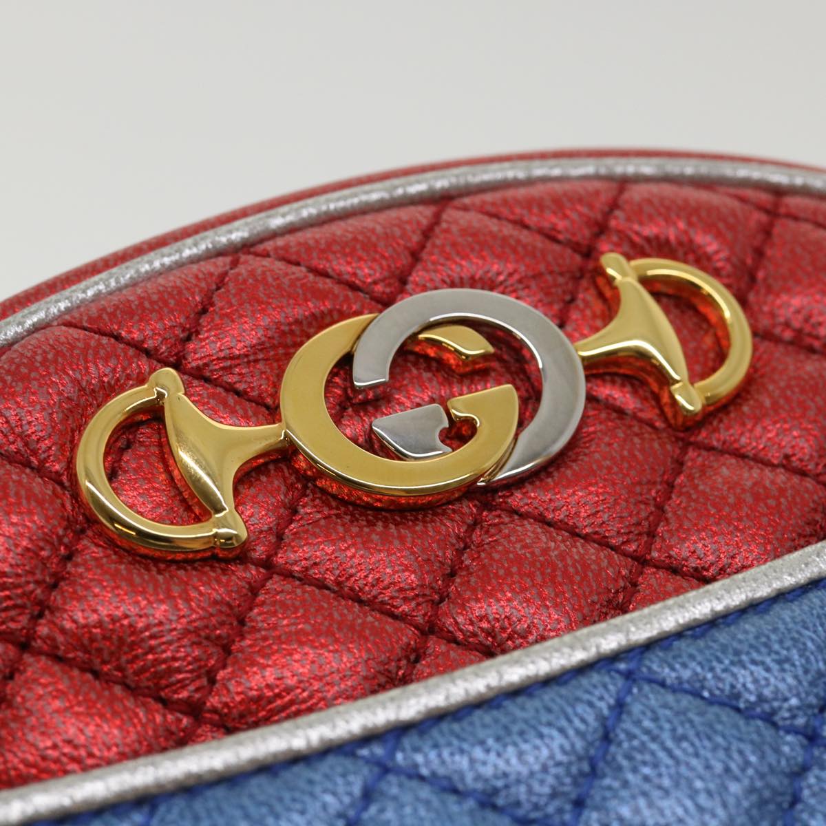 GUCCI Horse Bit Pochette Shoulder Bag Lamb Skin Red Blue 534951 jk3012
