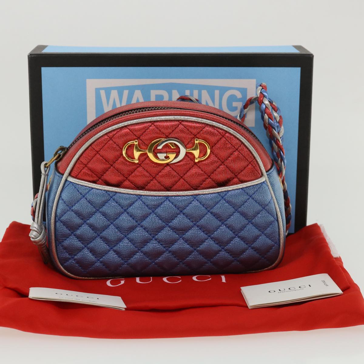 GUCCI Horse Bit Pochette Shoulder Bag Lamb Skin Red Blue 534951 jk3012