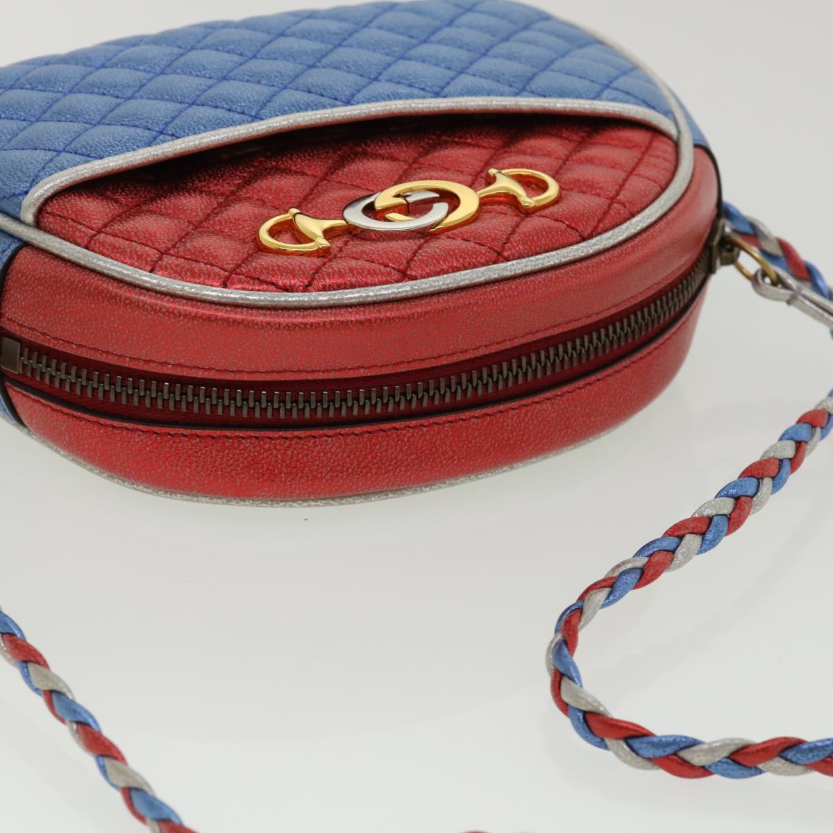 GUCCI Horse Bit Pochette Shoulder Bag Lamb Skin Red Blue 534951 jk3012