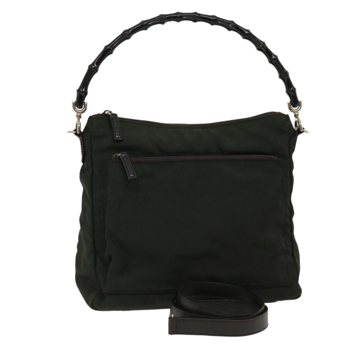 GUCCI Bamboo Shoulder Bag Nylon 2way Khaki 00005092122 ki2191