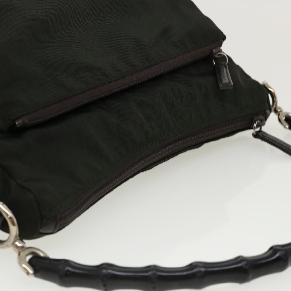 GUCCI Bamboo Shoulder Bag Nylon 2way Khaki 00005092122 ki2191