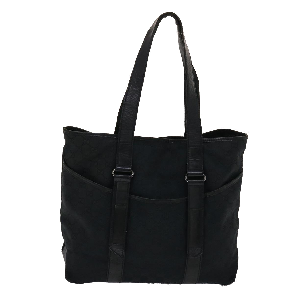 GUCCI GG Canvas Tote Bag Leather Black 145971 ki3198