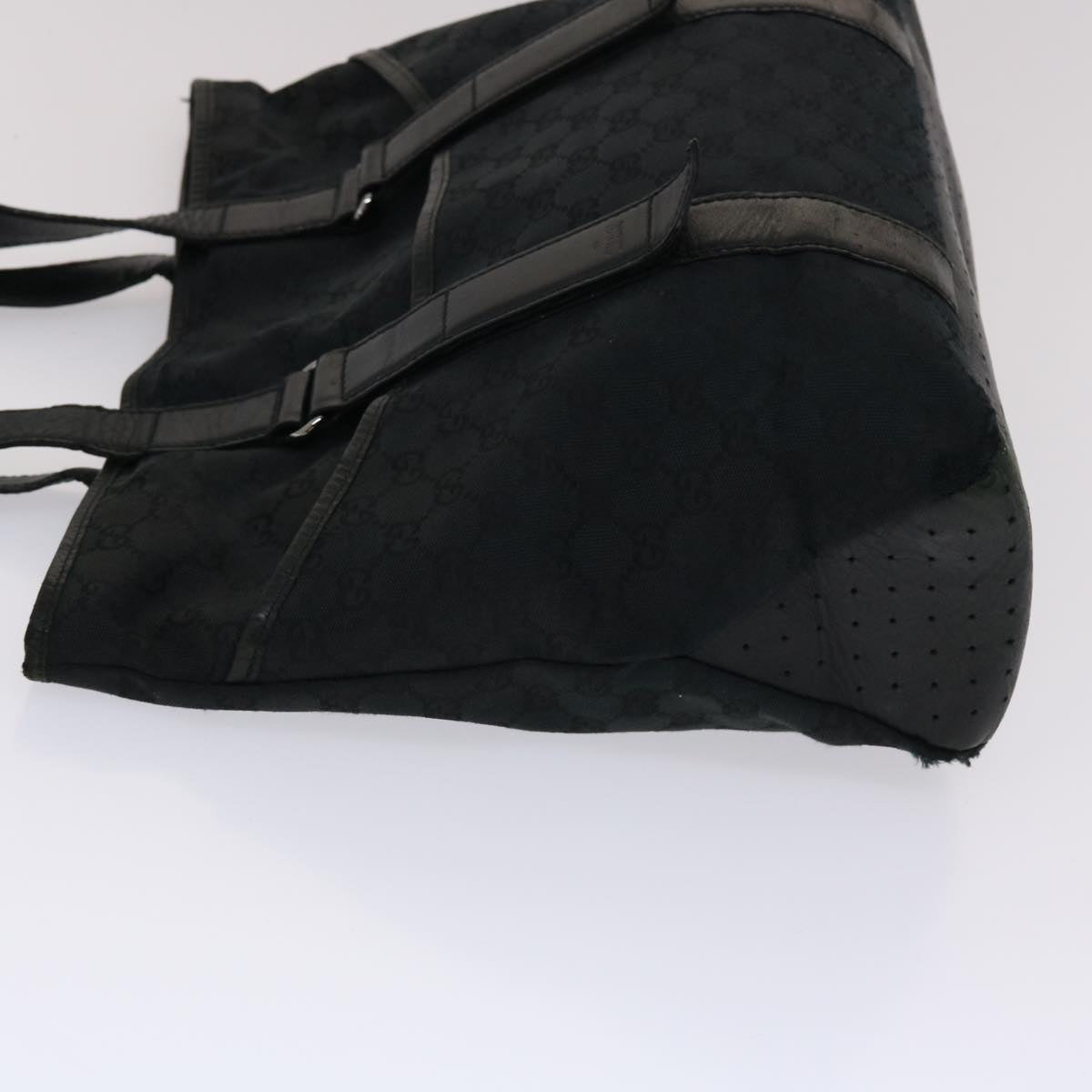 GUCCI GG Canvas Tote Bag Leather Black 145971 ki3198