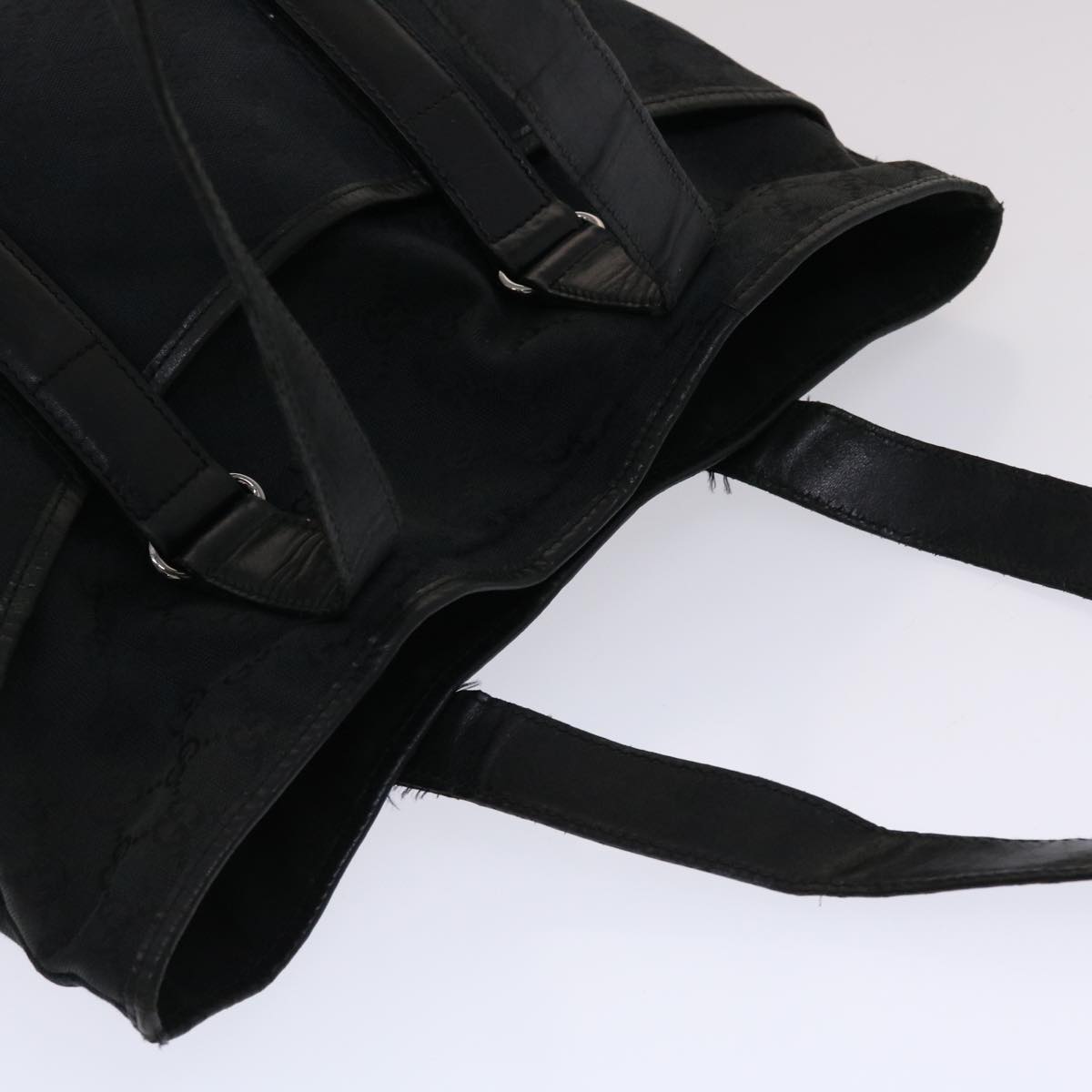 GUCCI GG Canvas Tote Bag Leather Black 145971 ki3198