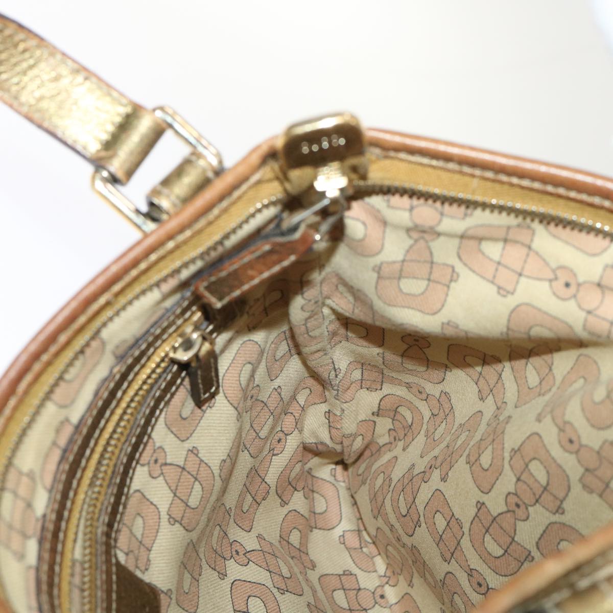 GUCCI GG Canvas Sherry Line Shoulder Bag Beige Gold pink 144388 ki3251