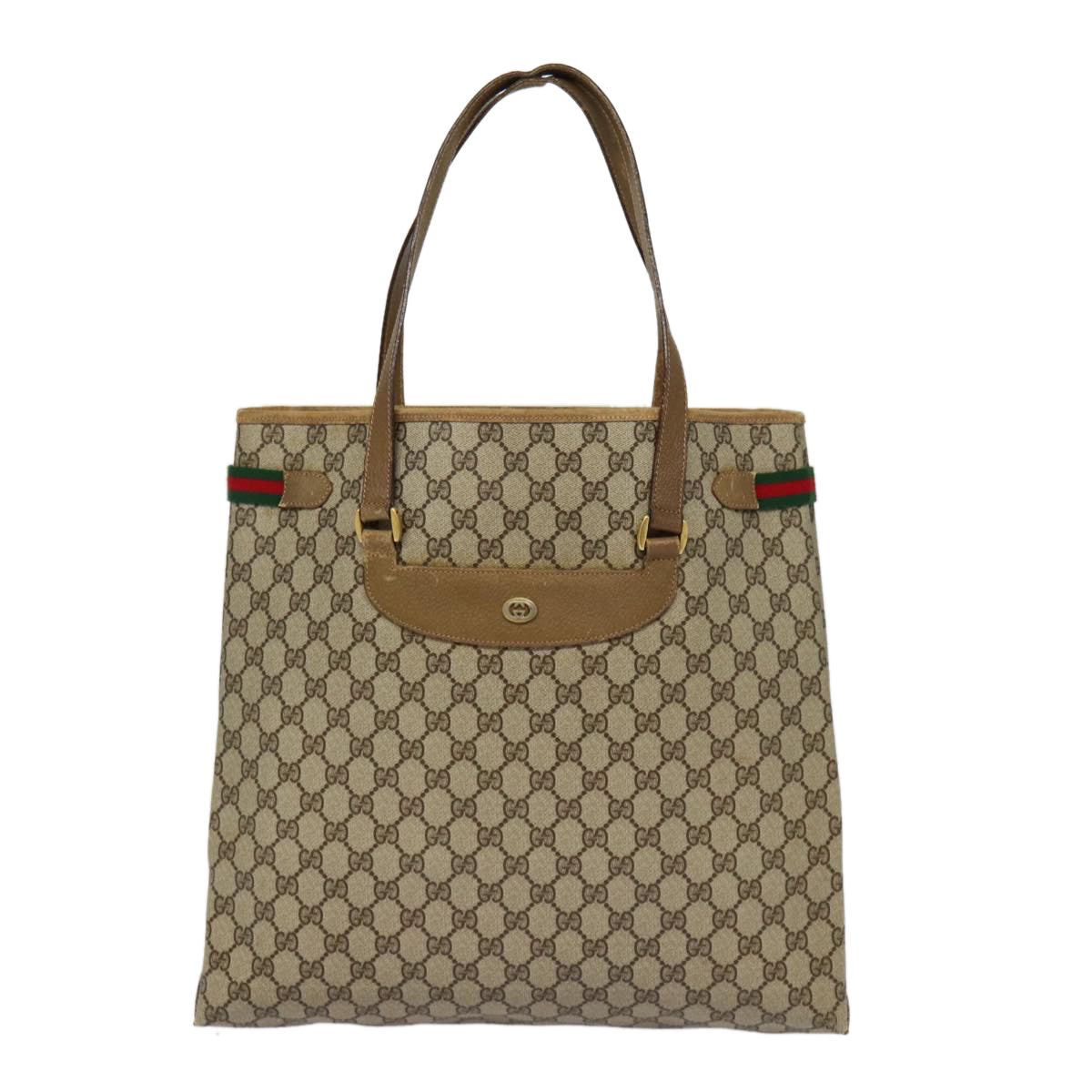 GUCCI GG Supreme Web Sherry Line Tote Bag PVC Beige Gold 39 02 091 Auth ki4828