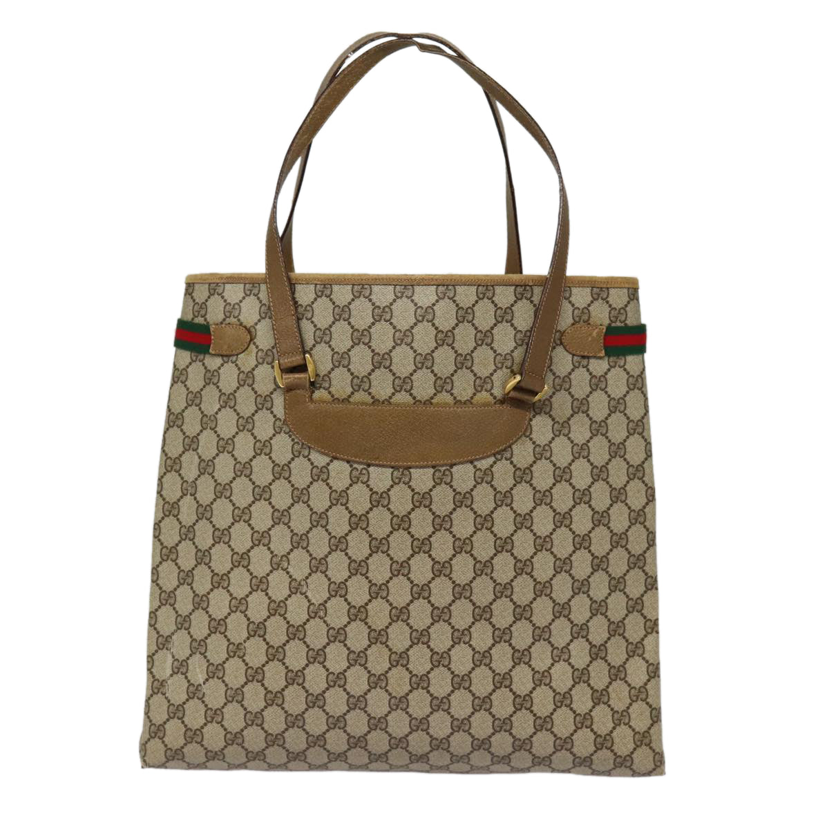 GUCCI GG Supreme Web Sherry Line Tote Bag PVC Beige Gold 39 02 091 Auth ki4828
