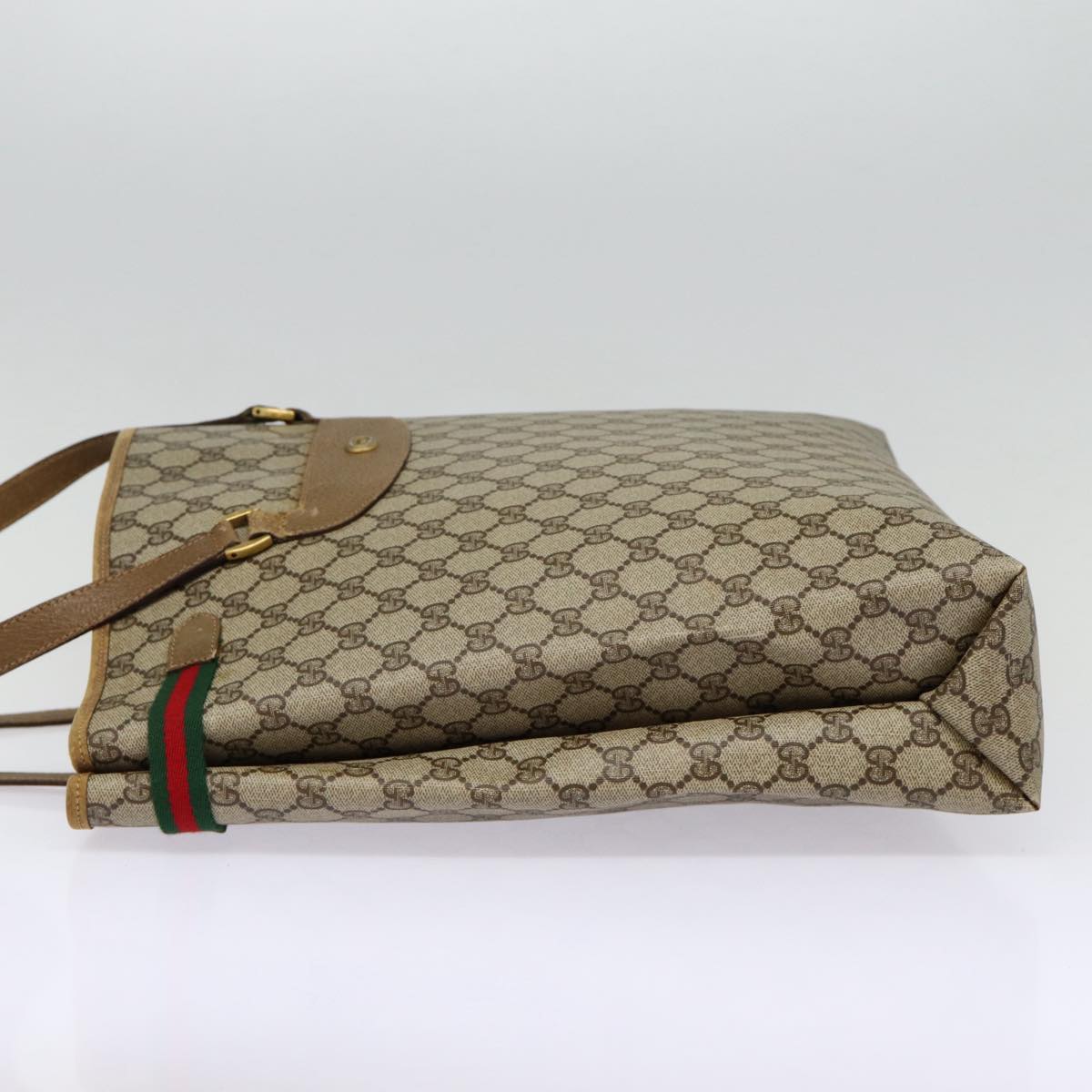 GUCCI GG Supreme Web Sherry Line Tote Bag PVC Beige Gold 39 02 091 Auth ki4828