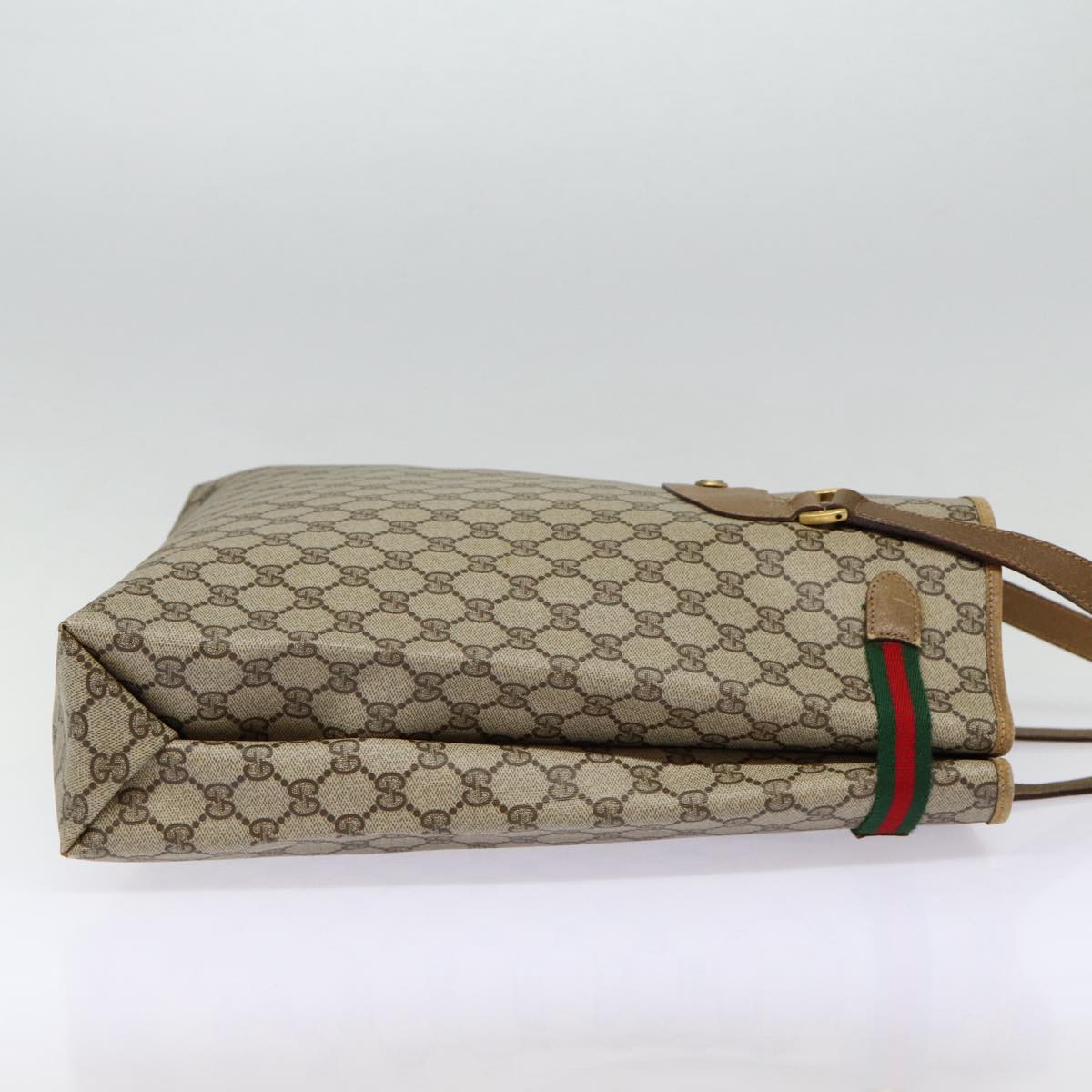 GUCCI GG Supreme Web Sherry Line Tote Bag PVC Beige Gold 39 02 091 Auth ki4828