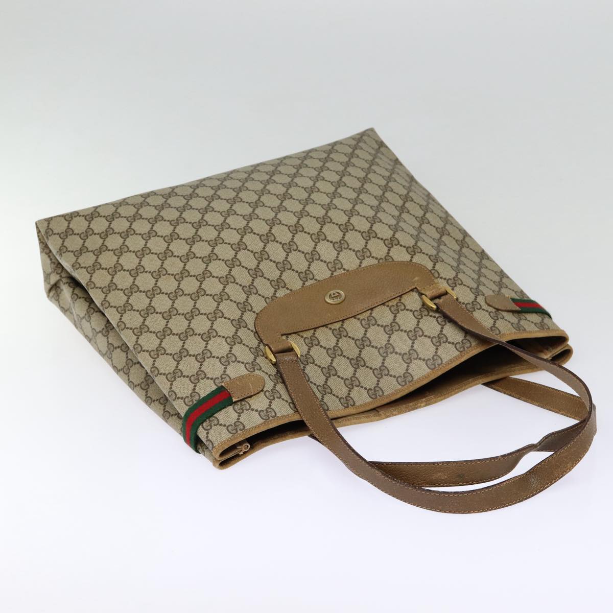 GUCCI GG Supreme Web Sherry Line Tote Bag PVC Beige Gold 39 02 091 Auth ki4828