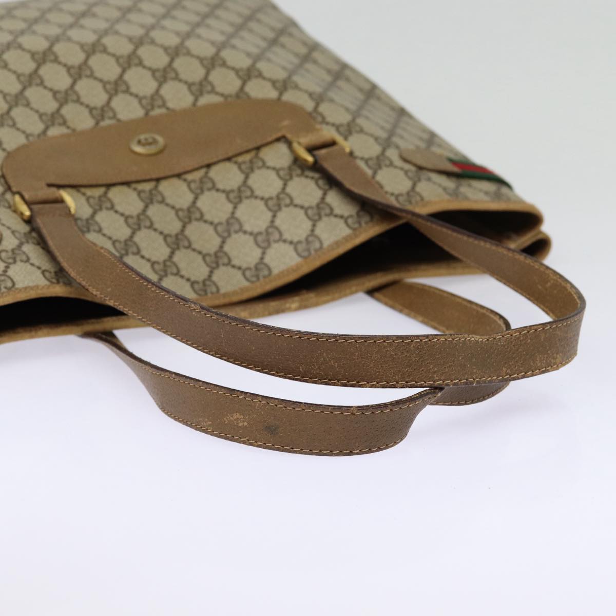 GUCCI GG Supreme Web Sherry Line Tote Bag PVC Beige Gold 39 02 091 Auth ki4828