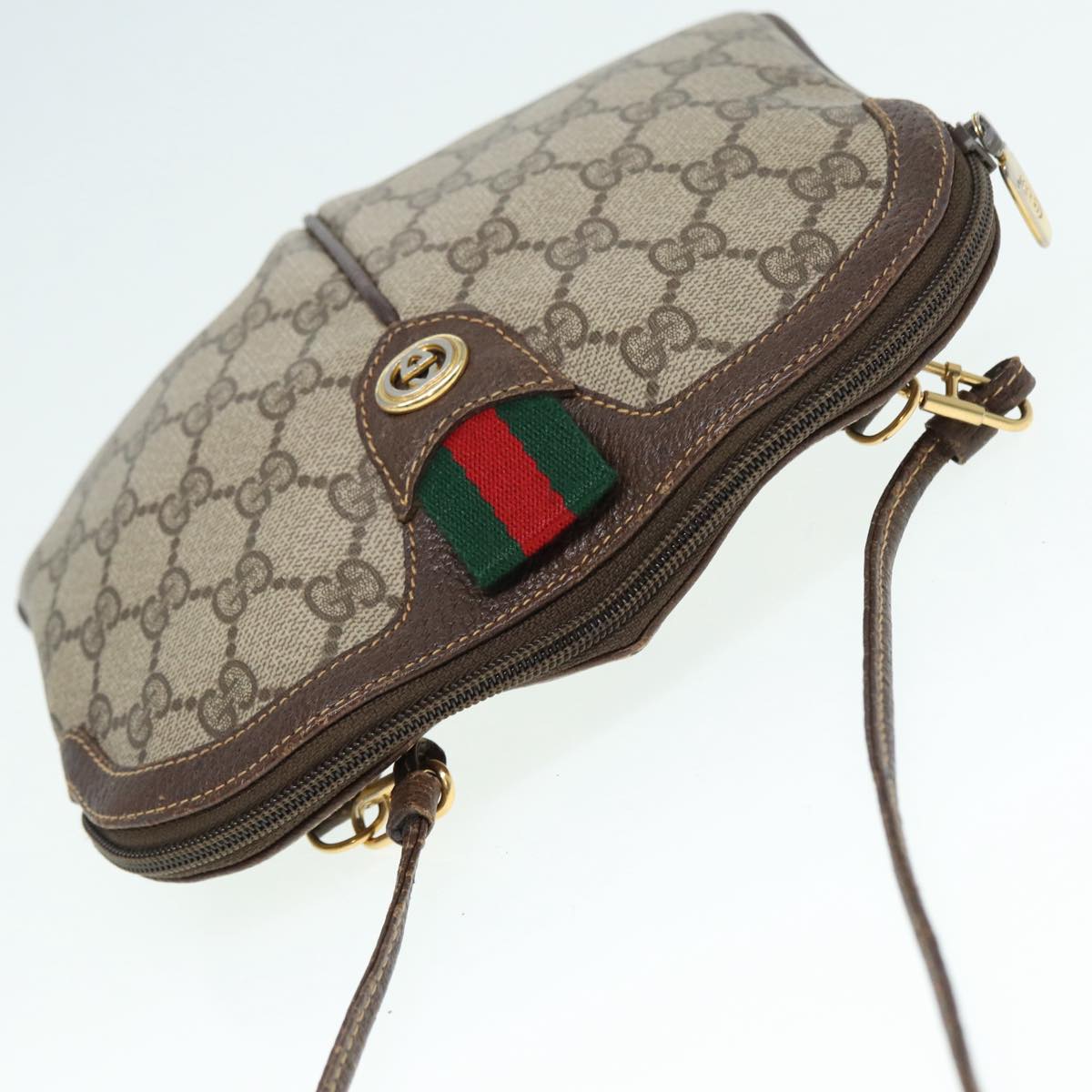 GUCCI GG Supreme Web Sherry Line Shoulder Bag Beige Gold 904 02 047 Auth ki4835