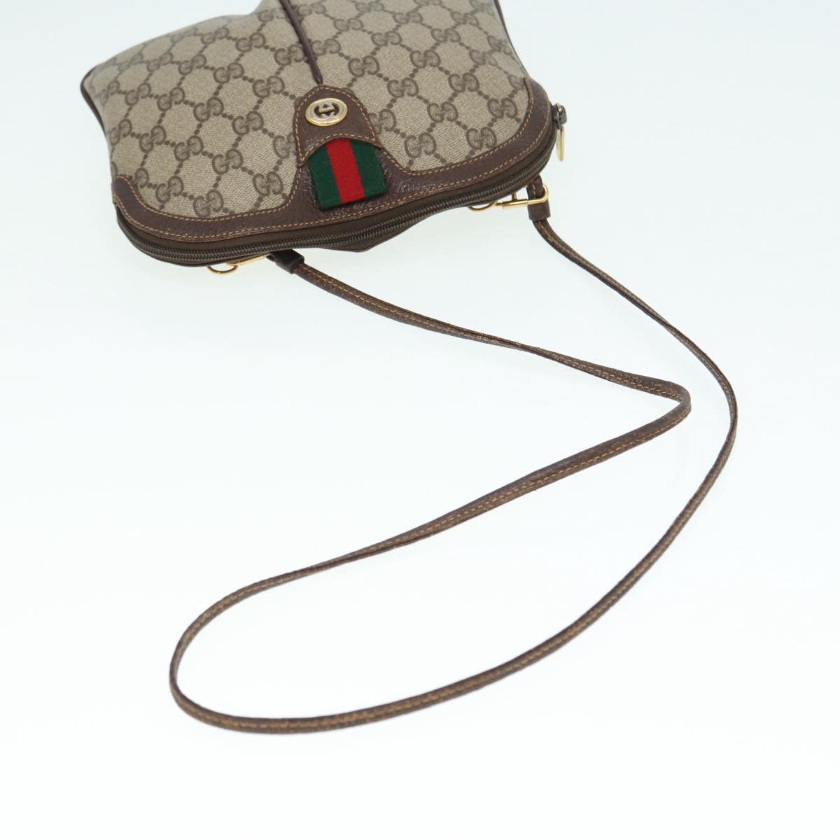 GUCCI GG Supreme Web Sherry Line Shoulder Bag Beige Gold 904 02 047 Auth ki4835