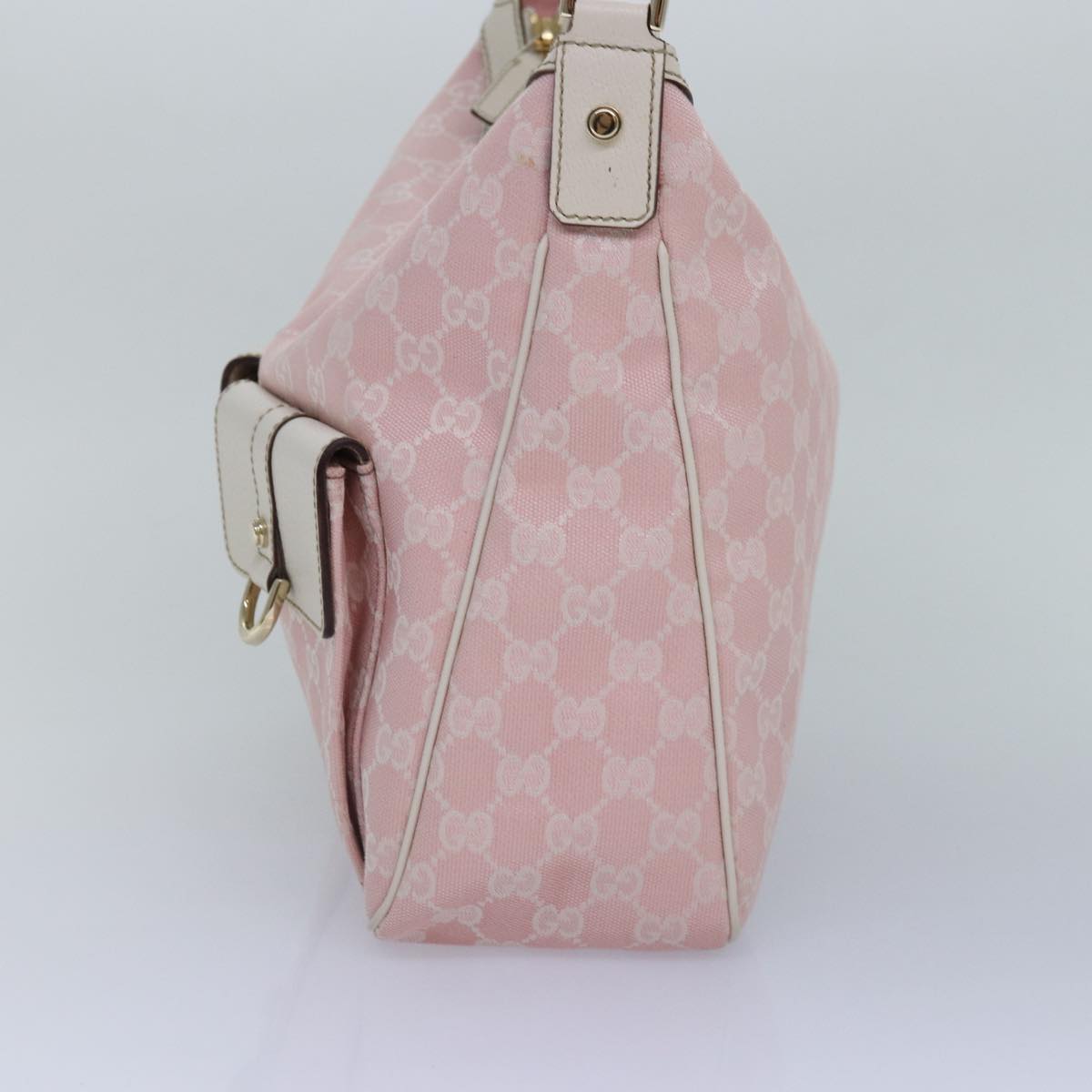 GUCCI GG Canvas Shoulder Bag Pink White Silver 153025 Auth ki4845