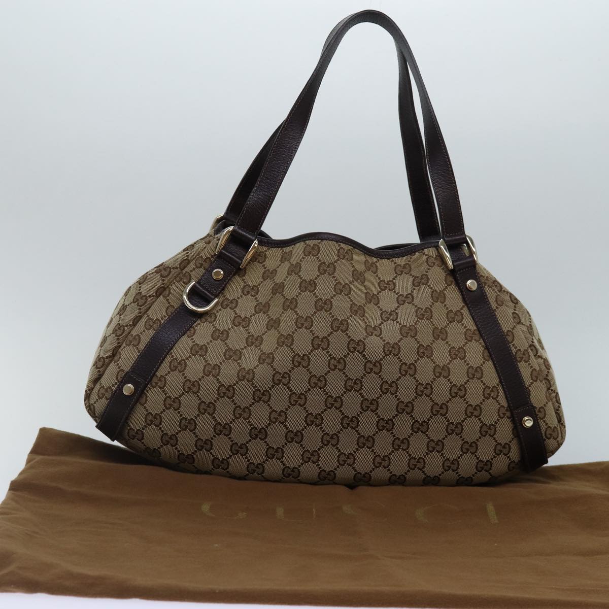 GUCCI GG Canvas Tote Bag Gold Beige 130736 Auth ki4869
