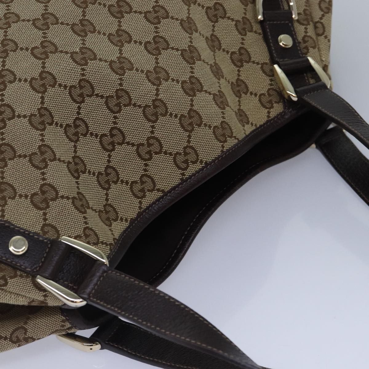 GUCCI GG Canvas Tote Bag Gold Beige 130736 Auth ki4869