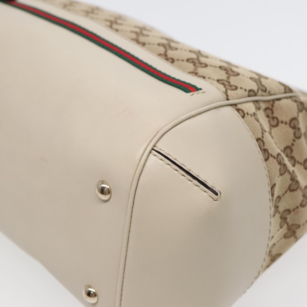 GUCCI GG Canvas Web Sherry Line Tote Bag 2way Red Beige Green 257349 Auth ki4871