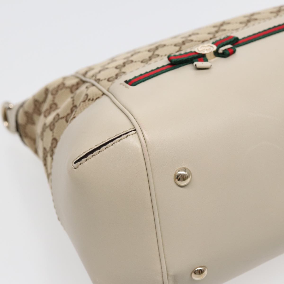 GUCCI GG Canvas Web Sherry Line Tote Bag 2way Red Beige Green 257349 Auth ki4871