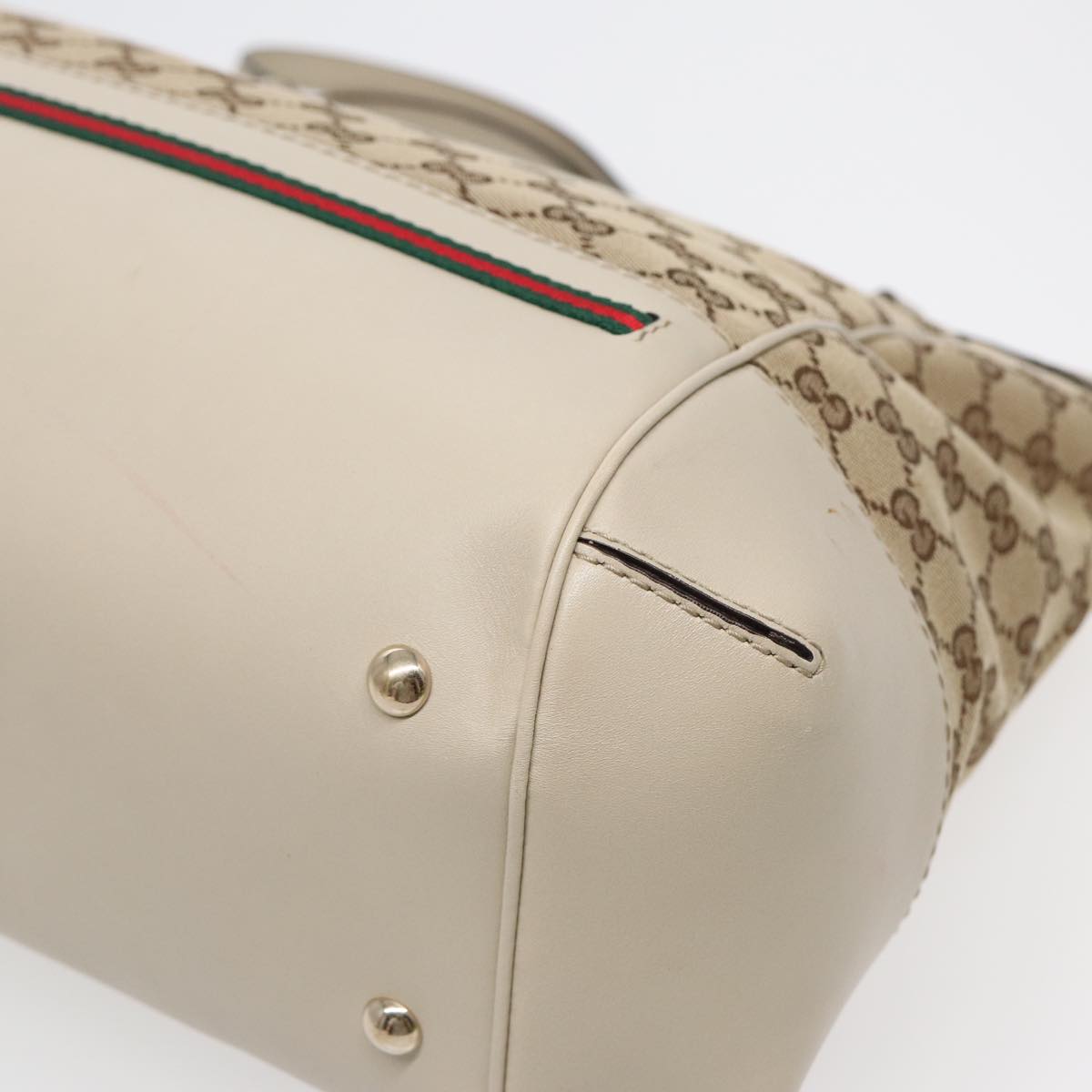 GUCCI GG Canvas Web Sherry Line Tote Bag 2way Red Beige Green 257349 Auth ki4871