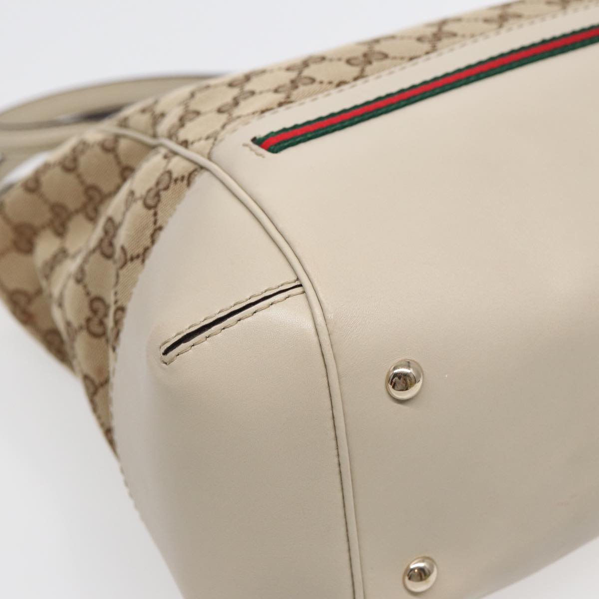 GUCCI GG Canvas Web Sherry Line Tote Bag 2way Red Beige Green 257349 Auth ki4871