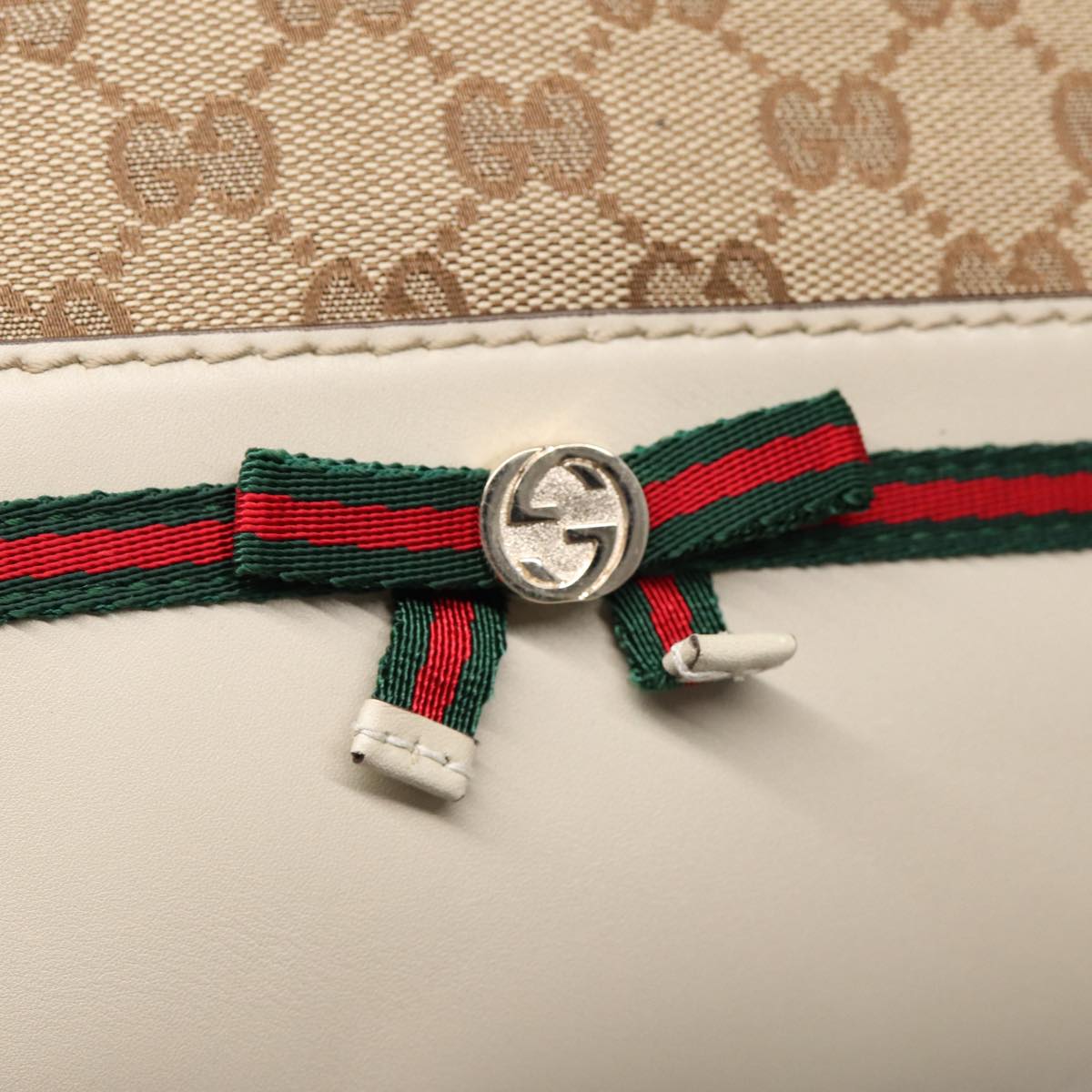 GUCCI GG Canvas Web Sherry Line Tote Bag 2way Red Beige Green 257349 Auth ki4871