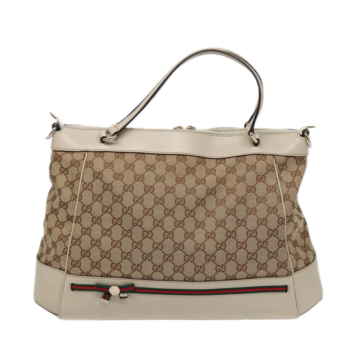 GUCCI GG Canvas Web Sherry Line Tote Bag 2way Red Beige Green 257349 Auth ki4871