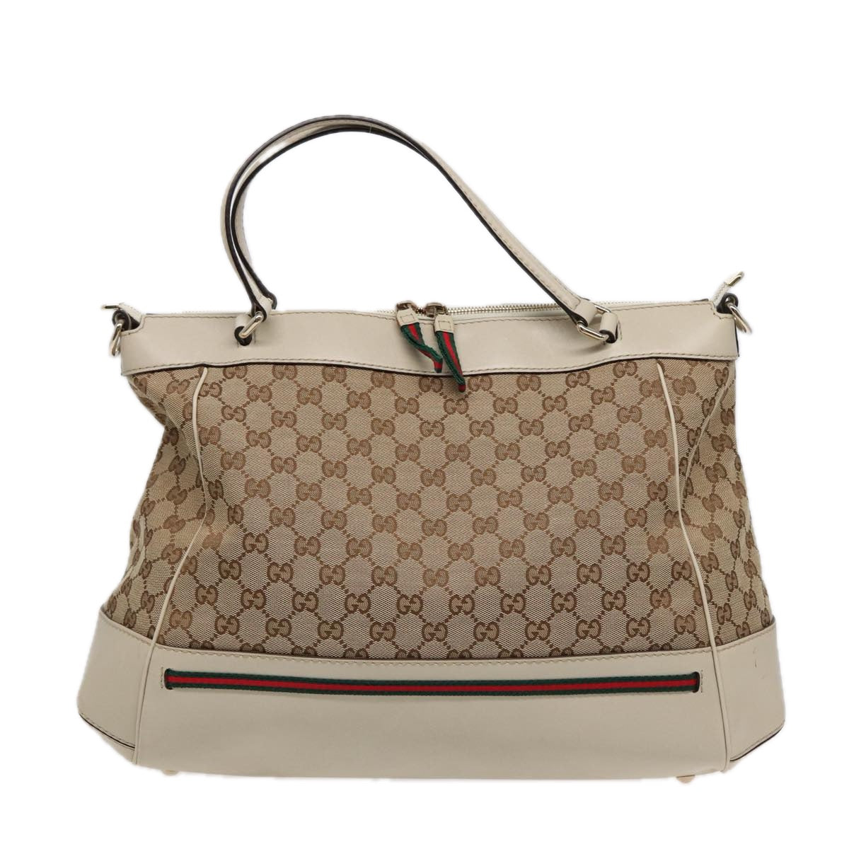 GUCCI GG Canvas Web Sherry Line Tote Bag 2way Red Beige Green 257349 Auth ki4871
