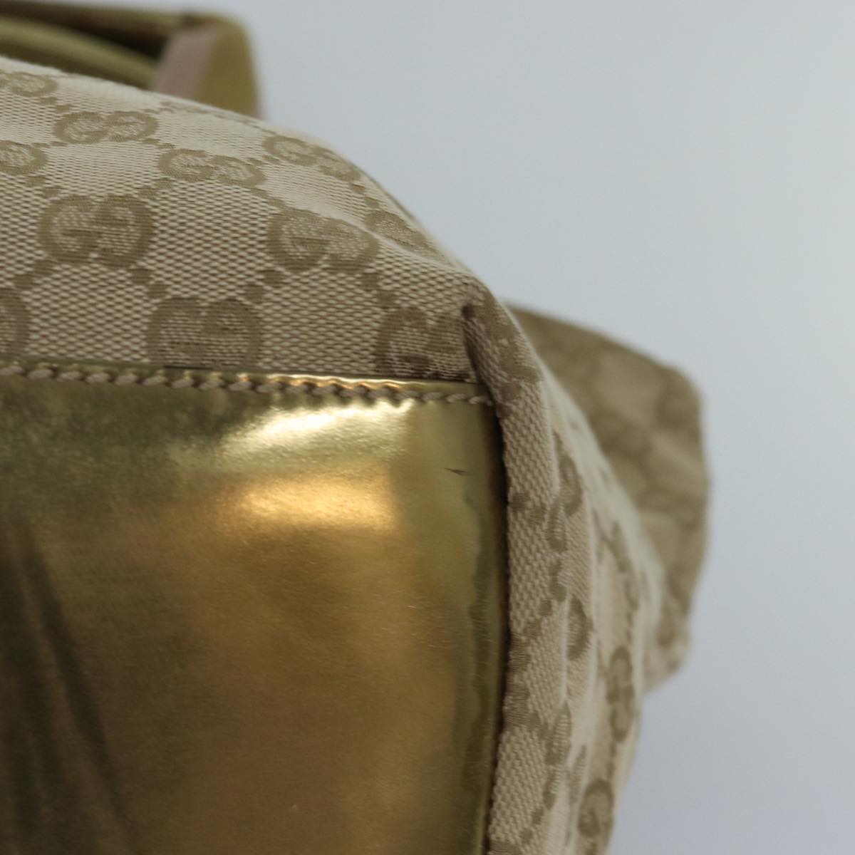 GUCCI GG Canvas Sherry Line Tote Bag Beige Pink gold 131230 Auth ki4879