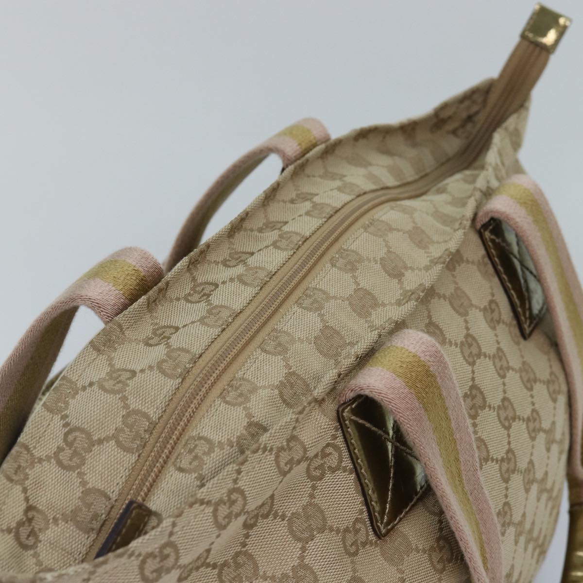GUCCI GG Canvas Sherry Line Tote Bag Beige Pink gold 131230 Auth ki4879
