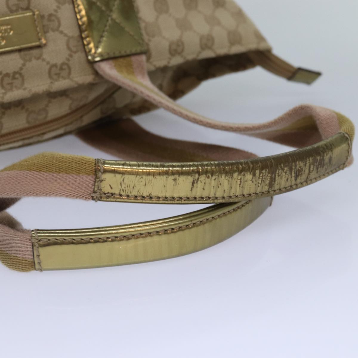 GUCCI GG Canvas Sherry Line Tote Bag Beige Pink gold 131230 Auth ki4879