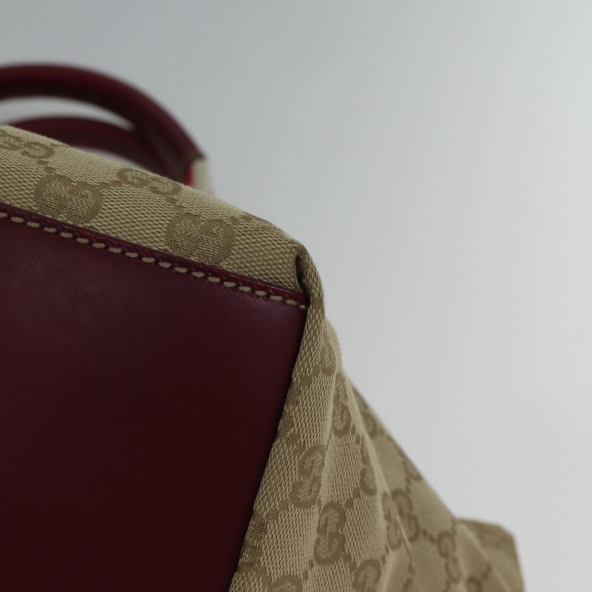 GUCCI GG Canvas Sherry Line Shoulder Bag Beige Red Auth ki4899