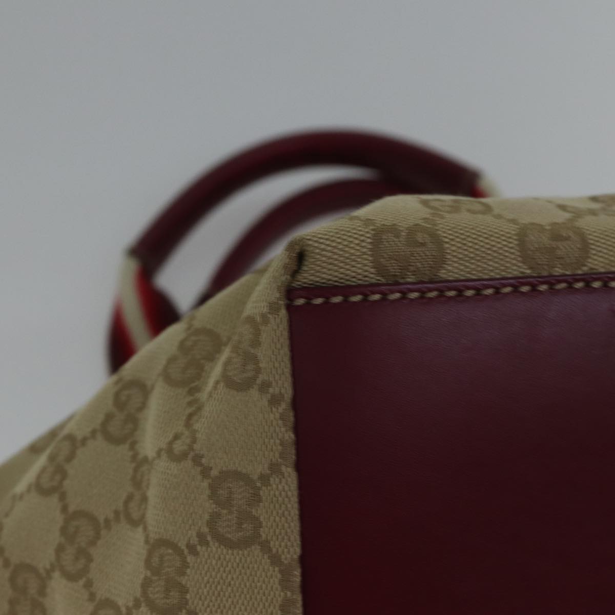 GUCCI GG Canvas Sherry Line Shoulder Bag Beige Red Auth ki4899