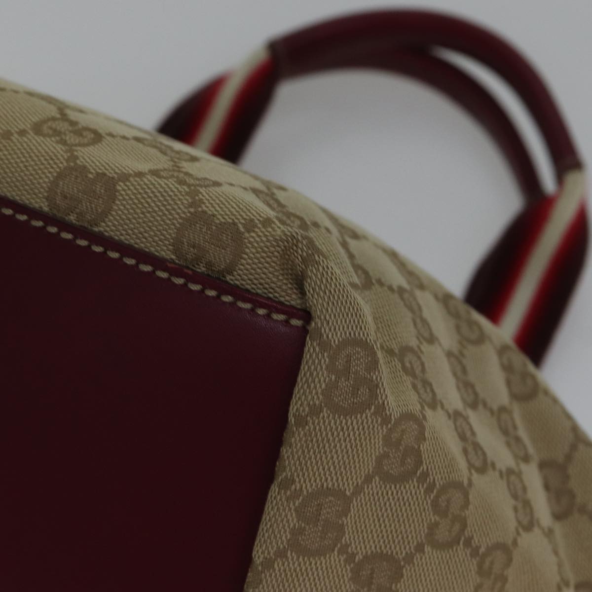 GUCCI GG Canvas Sherry Line Shoulder Bag Beige Red Auth ki4899