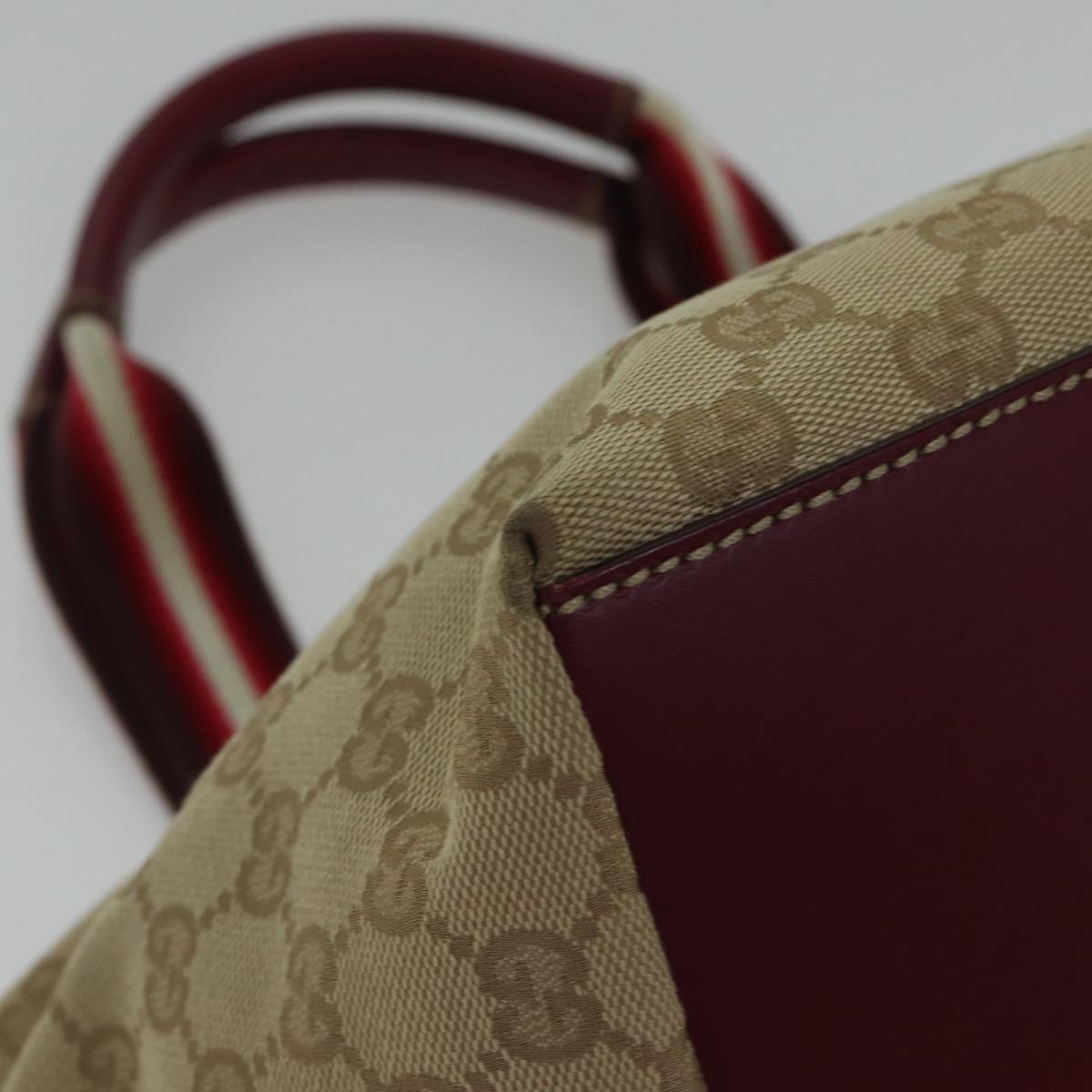 GUCCI GG Canvas Sherry Line Shoulder Bag Beige Red Auth ki4899