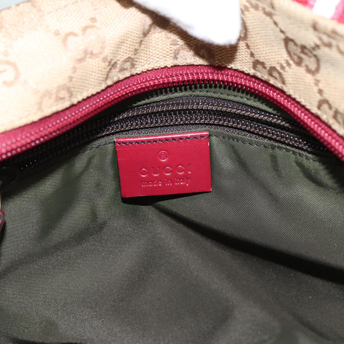 GUCCI GG Canvas Sherry Line Shoulder Bag Beige Red Auth ki4899