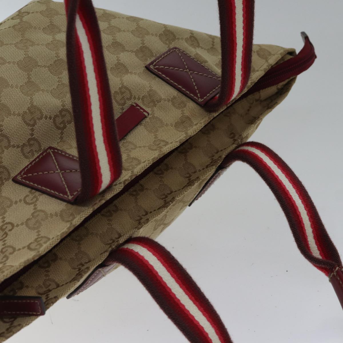 GUCCI GG Canvas Sherry Line Shoulder Bag Beige Red Auth ki4899