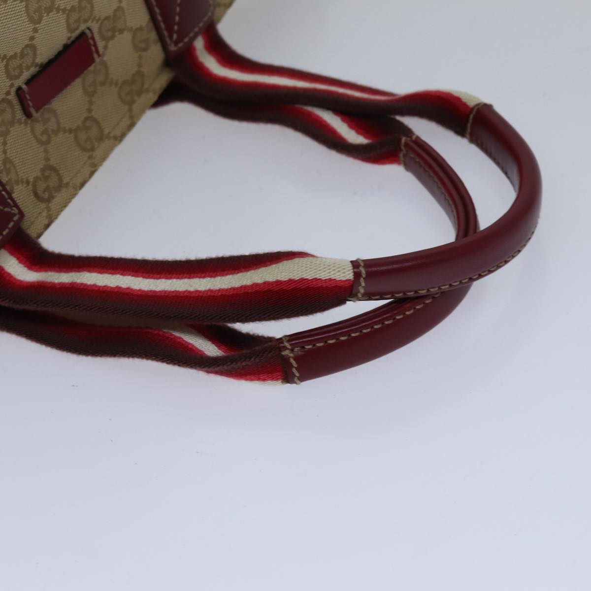 GUCCI GG Canvas Sherry Line Shoulder Bag Beige Red Auth ki4899