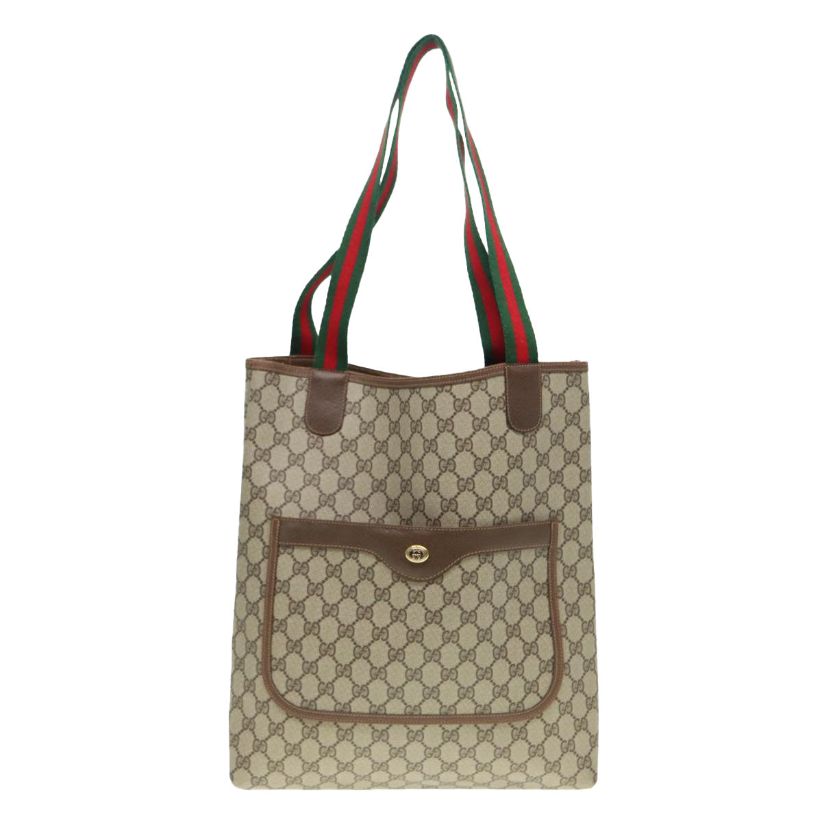 GUCCI GG Canvas Web Sherry Line Tote Bag PVC Leather Beige Green Red Auth kk301
