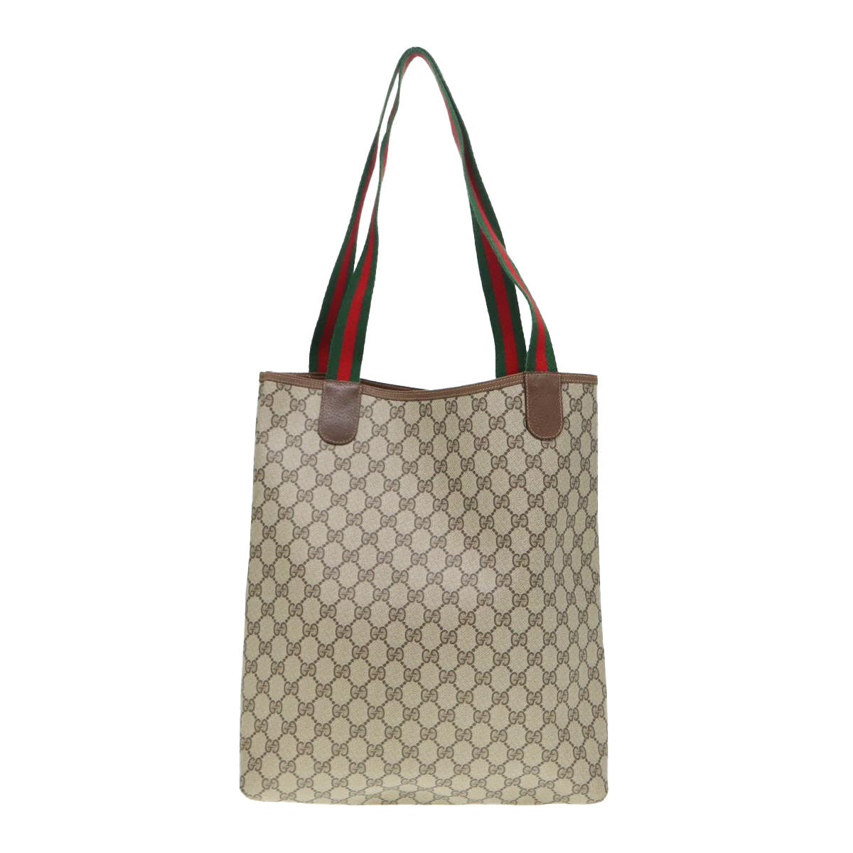 GUCCI GG Canvas Web Sherry Line Tote Bag PVC Leather Beige Green Red Auth kk301