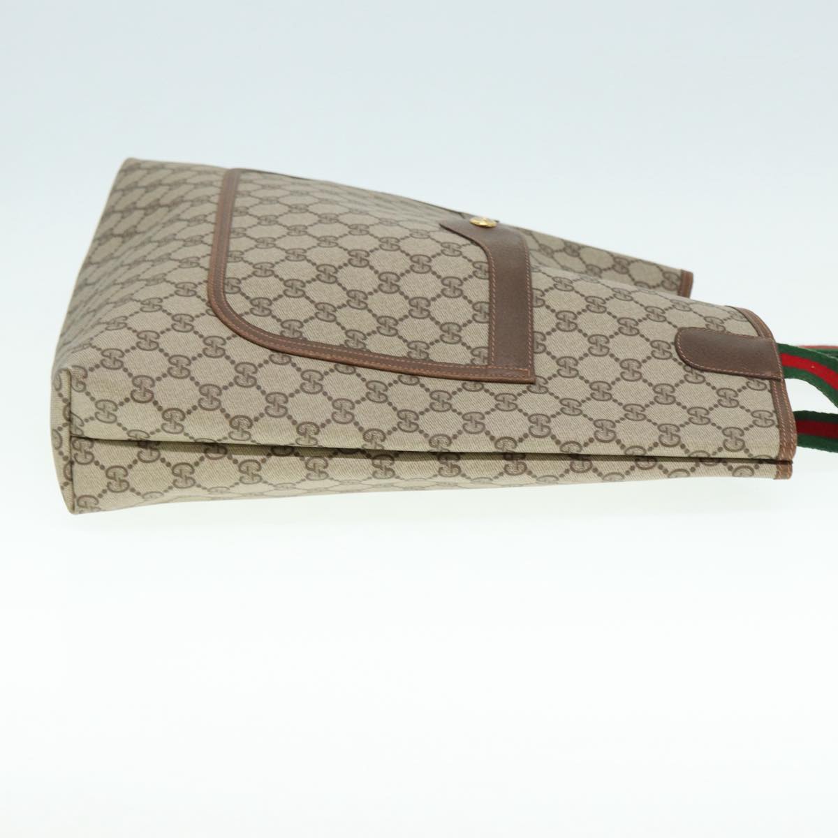 GUCCI GG Canvas Web Sherry Line Tote Bag PVC Leather Beige Green Red Auth kk301