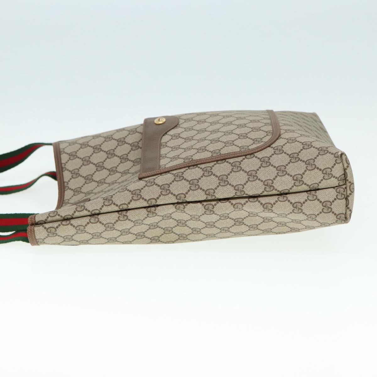 GUCCI GG Canvas Web Sherry Line Tote Bag PVC Leather Beige Green Red Auth kk301