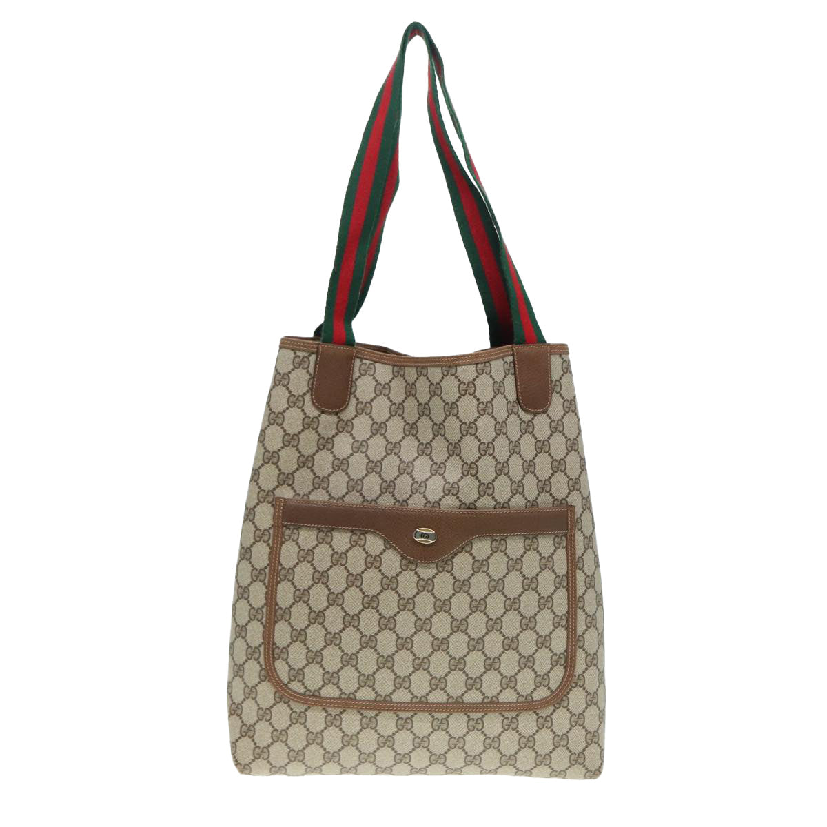 GUCCI GG Canvas Web Sherry Line Tote Bag PVC Leather Beige Green Red Auth kk302