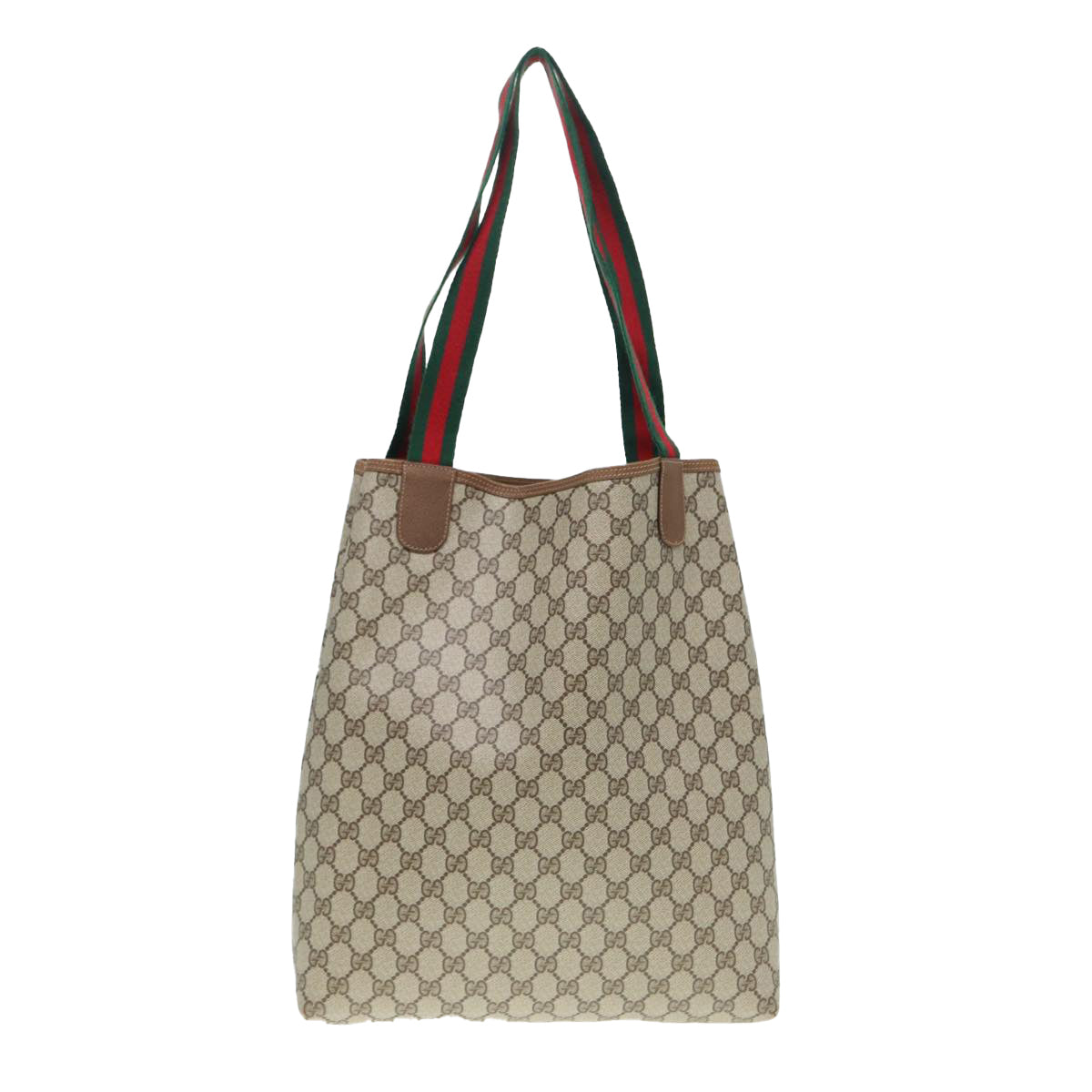 GUCCI GG Canvas Web Sherry Line Tote Bag PVC Leather Beige Green Red Auth kk302