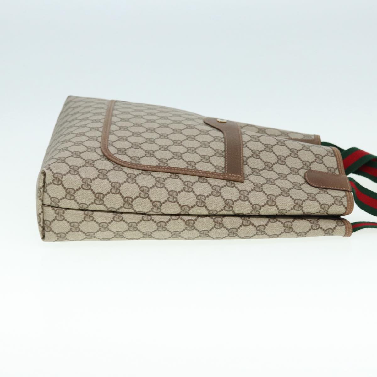 GUCCI GG Canvas Web Sherry Line Tote Bag PVC Leather Beige Green Red Auth kk302