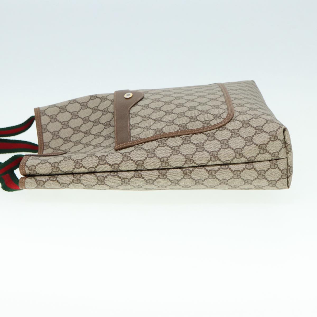 GUCCI GG Canvas Web Sherry Line Tote Bag PVC Leather Beige Green Red Auth kk302
