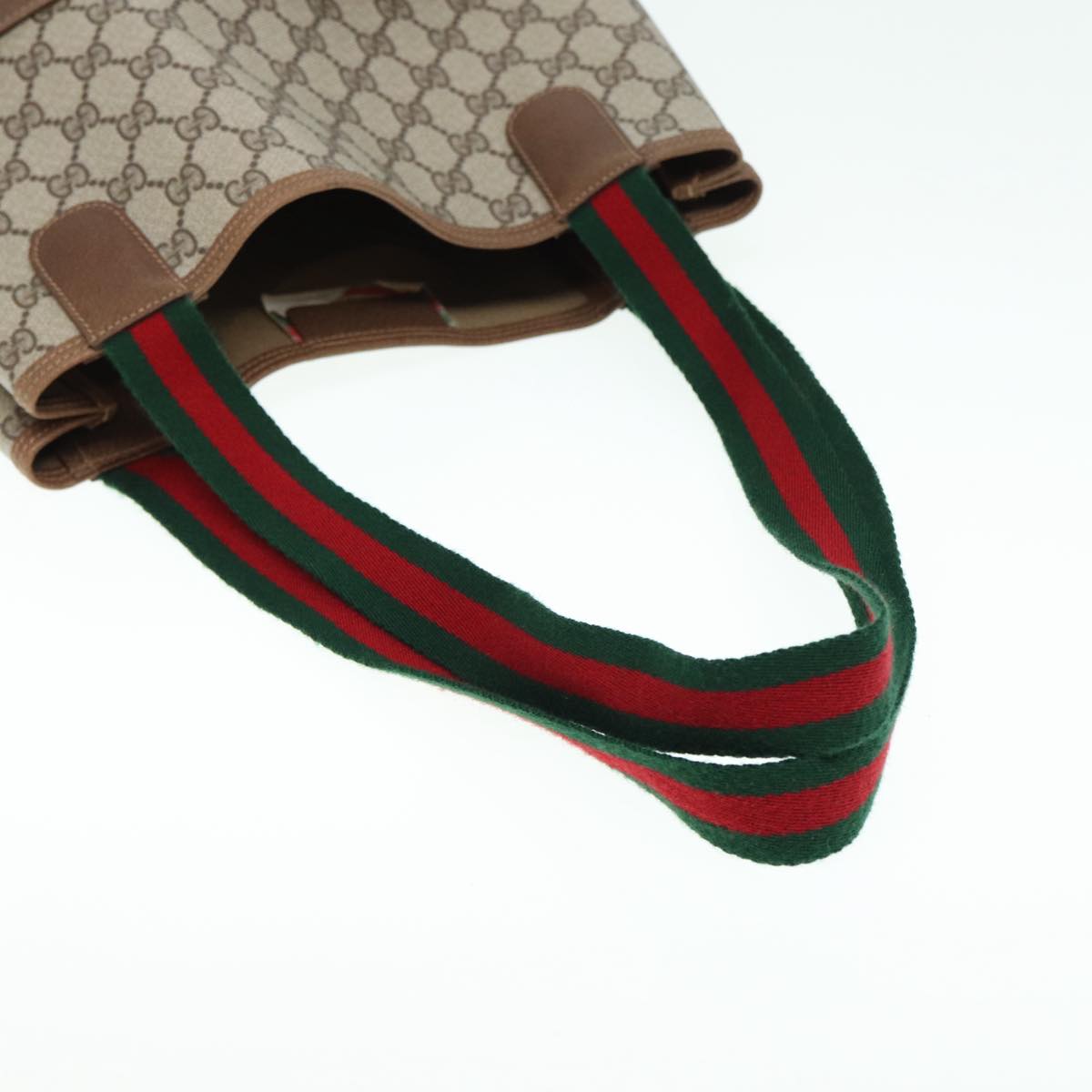 GUCCI GG Canvas Web Sherry Line Tote Bag PVC Leather Beige Green Red Auth kk302