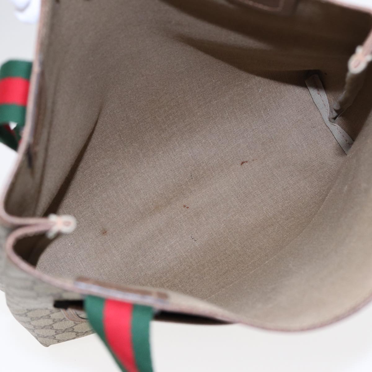 GUCCI GG Canvas Web Sherry Line Tote Bag PVC Leather Beige Green Red Auth kk303