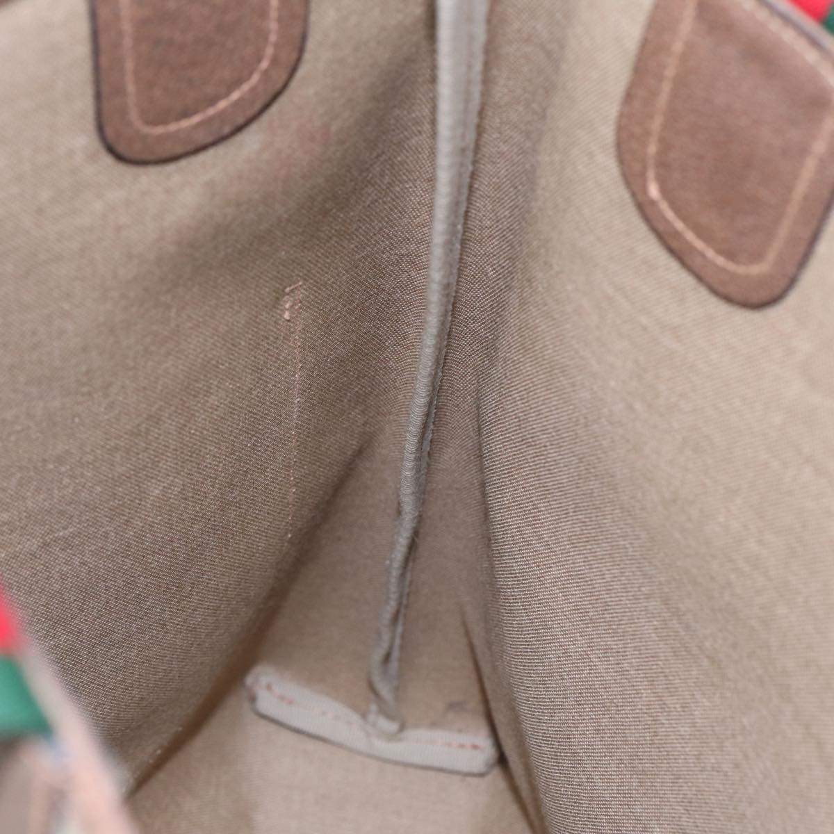 GUCCI GG Canvas Web Sherry Line Tote Bag PVC Leather Beige Green Red Auth kk303