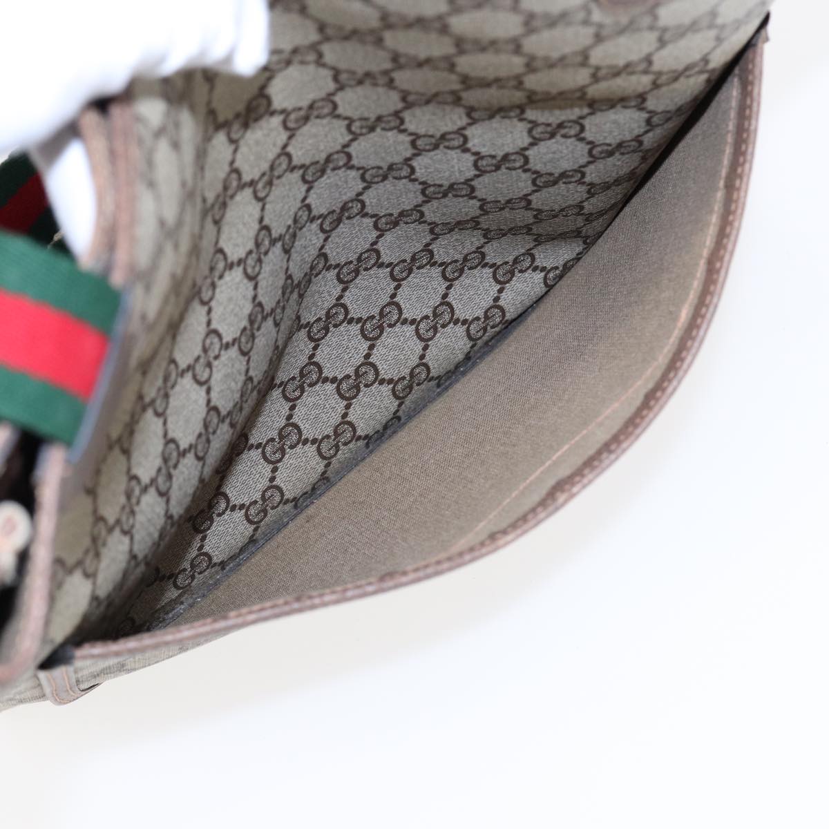 GUCCI GG Canvas Web Sherry Line Tote Bag PVC Leather Beige Green Red Auth kk303